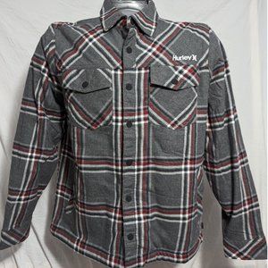 Hurley Inked Canvas Flannel Sherpa Lined Jacket Charcoal Heather  - Size Medium